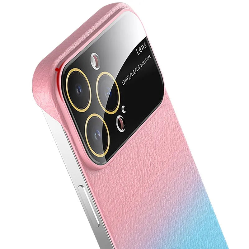 Coque de téléphone motif litchi de luxe pour iPhone 15Pro Max 14 13 12 11 dégradé couleur bonbon sans bordure protecteur de caméra PC couverture rigide