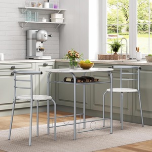 Modern minimalist <b>white</b> three-piece bar counter and dining <b>table</b> and chair set, suitable for <b>small</b> apartments, double breakfast - Product Image 2