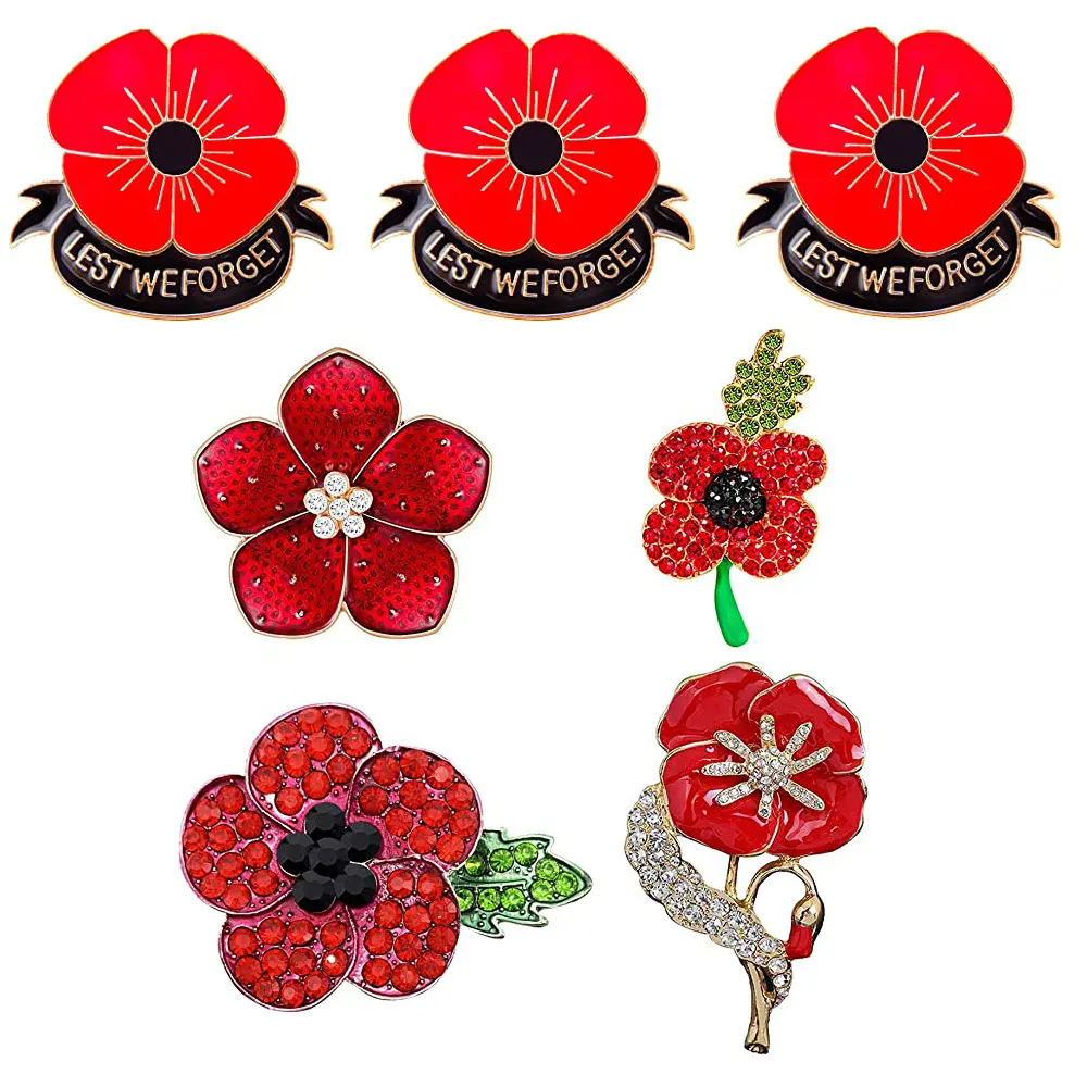Factory Custom Flower Poppy Enamel Brooch Lapel Pin Badges for Veteran's Day