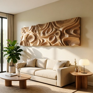 Arte Murale <span class=keywords><strong>in</strong></span> <span class=keywords><strong>Legno</strong></span> 3D Intagliata a Mano, Scultura Moderna per Arredamento Soggiorno - Product Image 2