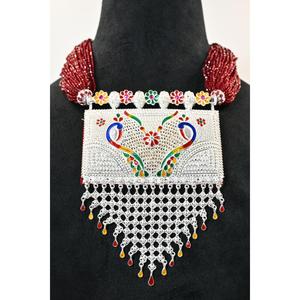 Ethnic <b>Silver</b> Plated Plaster Tevati Vintage <b>Choker</b> Necklace Flower Pattern Beaded Chain Women's Wedding Gift Jewelry Statement - Product Image 4