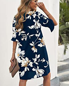 เดรสสั้นคอวีทรงตรงยาวถึงเข่าของผู้หญิงเดรสสั้นคอวีระบายอากาศสีพื้นฤดูร้อน - Product Image 2