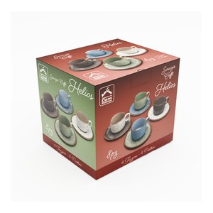 Set of 4 ceramic coffee <b>cups</b> with <b>saucer</b> HELIOS Assorted colors Art 48 - Product Image 1
