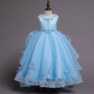 Stile europeo moda calda ragazza abito da sposa soffice fata bambini vestito da festa giallo abiti a fiori per le ragazze di 10 anni - Product Image 4