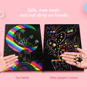 Jouets de dessin DIY sûrs et non toxiques, cartes en papier <span class=keywords><strong>à</strong></span> gratter arc-en-ciel magiques pour enfants, ensemble de loisirs créatifs - Product Image 6