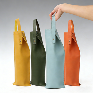 Elegante Bolsa de Vino de Cuero PU con Esquinas Plegables, Lista para Regalo, Portabotellas Individual Portátil para Amantes del Vino, Regalo para Campamentos al Aire Libre - Product Image 1