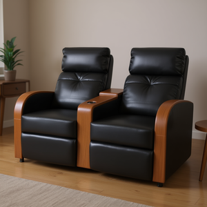 2 Seater Recliner Sofa <b>Black</b> Artificial Leather Wooden <b>Frame</b> Manual Reclining Contemporary Living Room Furniture - Product Image 2