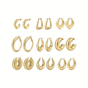 Boucles d'oreilles créoles ovales épaisses en or 14K couleur argent pour femme avec aiguilles hypoallergéniques en argent S925 - Product Image 1