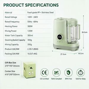 Robot culinaire pour bébé en verre de haute qualité, silencieux, avec chauffe-biberon et cuiseur vapeur pour purées, pour la maison, la voiture et le camping-car - Mixeur multifonctionnel pour nourrissons - Product Image 6
