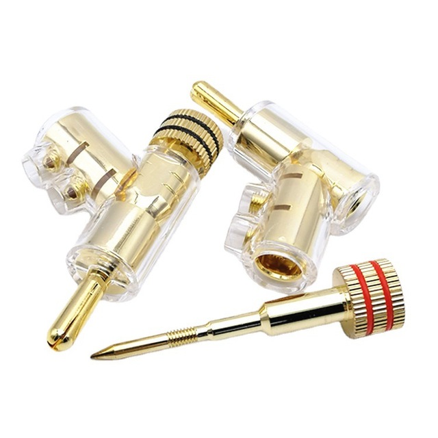 Crystal transparent copper gold-plated banana plug, speaker cable, banana head 4MM self-locking gun shaped/shaped plug