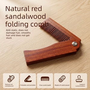 Peigne pliant en bois de santal rouge, antistatique, portable, peigne à barbe pour hommes, peigne à cheveux de voyage - Product Image 2