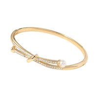 Bracelet de luxe exquis en strass, design croix en or, bracelet jonc avec breloque diamant, bracelet tennis pour femme