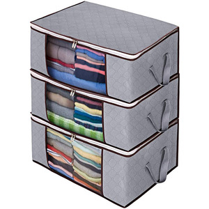 <b>Foldable</b> Non Woven Closet Organizers Storage Bag Large Storage <b>Boxes</b> for Comforters, Blankets, Clear windows - Product Image 2