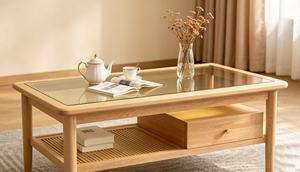 Modern <b>Solid</b> <b>Wood</b> Coffee <b>Table</b> with Tempered Glass <b>Top</b> Storage Shelf Scandinavian Living Room Furniture - Product Image 3