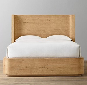 Solid <b>Oak</b> Curved Enclosed Storage Platform Bed French Wabi Sabi Rounded Edge Tall Curved Headboard Bedroom Wooden Bed <b>Frame</b> - Product Image 3
