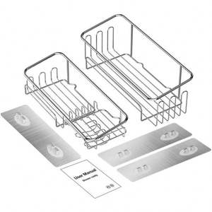 Paquete de 2 estantes de cesta de <span class=keywords><strong>ducha</strong></span> SUS304 estante de baño de <span class=keywords><strong>acero</strong></span> <span class=keywords><strong>inoxidable</strong></span> con 11 ganchos, rodamiento de 30 libras, <span class=keywords><strong>sin</strong></span> perforación fija - Product Image 5