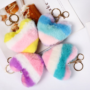 Multi-Colors Stylish Red Love Heart Plush Keychains Cute Fluffy Bag Pendant Pom Pom Keychains
