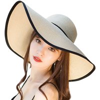 Topi Pantai Wanita Bertepi Lebar, Bulu Lembut, Dapat Dilipat, Pelindung Sinar Matahari, Tepi Lebar, Untuk Pantai