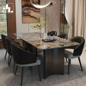 Villa de estilo italiano, comedor, mesa negra de lujo y juego de sillas, Hotel, <span class=keywords><strong>restaurante</strong></span>, mármol, 6 asientos, mesa de comedor, muebles - Product Image 2