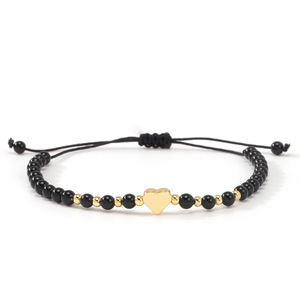 Bracelet ajustable en acier inoxydable avec breloque cœur en or 18 carats et perle cœur en pierre naturelle, design personnalisé de haute qualité - Product Image 1