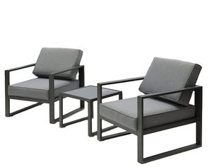 Poltrona <span class=keywords><strong>da</strong></span> esterno in alluminio 3 pz moderno divano in metallo per <span class=keywords><strong>balcone</strong></span> set di conversazione con <span class=keywords><strong>tavolino</strong></span> (Grey) - Product Image 1