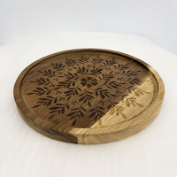 Plateau en bois d'acacia personnalisable, plateau rond en bois massif pour fruits, vaisselle de cuisine et dîner en marbre pour l'emballage alimentaire