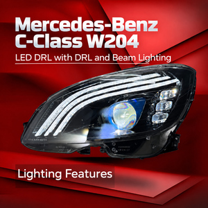 ไฟหน้า LED W204 ปี 2007-2010 พร้อมโปรเจคเตอร์และไฟ DRL สำหรับ Mercedes-Benz C-Class อะไหล่ทดแทนแบบกำหนดเองสำหรับการสั่งซื้อขายส่งจากโรงงาน - Product Image 4