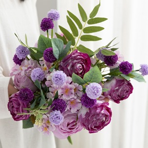 Ornements De Mariage Simulation Bouquet Salon En Plastique Arrangement De Fleurs Bord Brûlé Rose Décoration Artificielle - Product Image 2