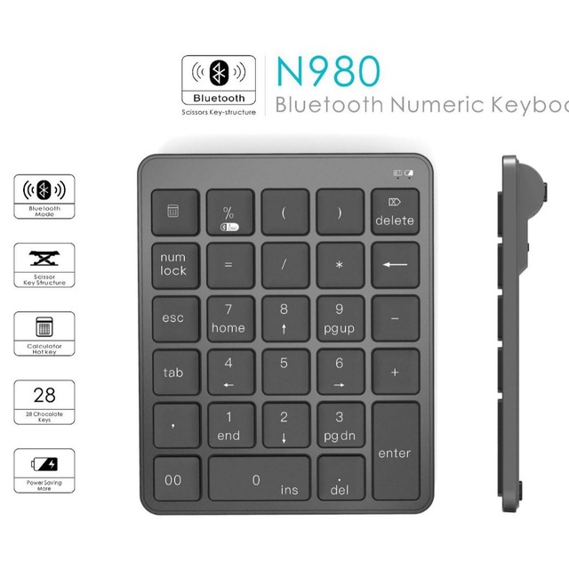 Advanced 2.4G BT Dual Mode and Built-in Battery 28-Key Scissor Switch Number Pad for Office Financial Data Entry