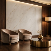 Dalle de pierre frittée Norvège Or Soie Blanc Glaçure Temporelle 1800x1200x9mm avec veinage doré fini pour comptoir, mur, sol, hôtel, villa