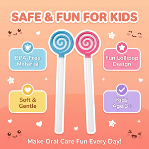 Nettoyeur de langue pour enfants en silicone sans BPA, design sucette mignon, poignées faciles à saisir, capuchons souriants, aide à rafraîchir l'haleine - Product Image 3