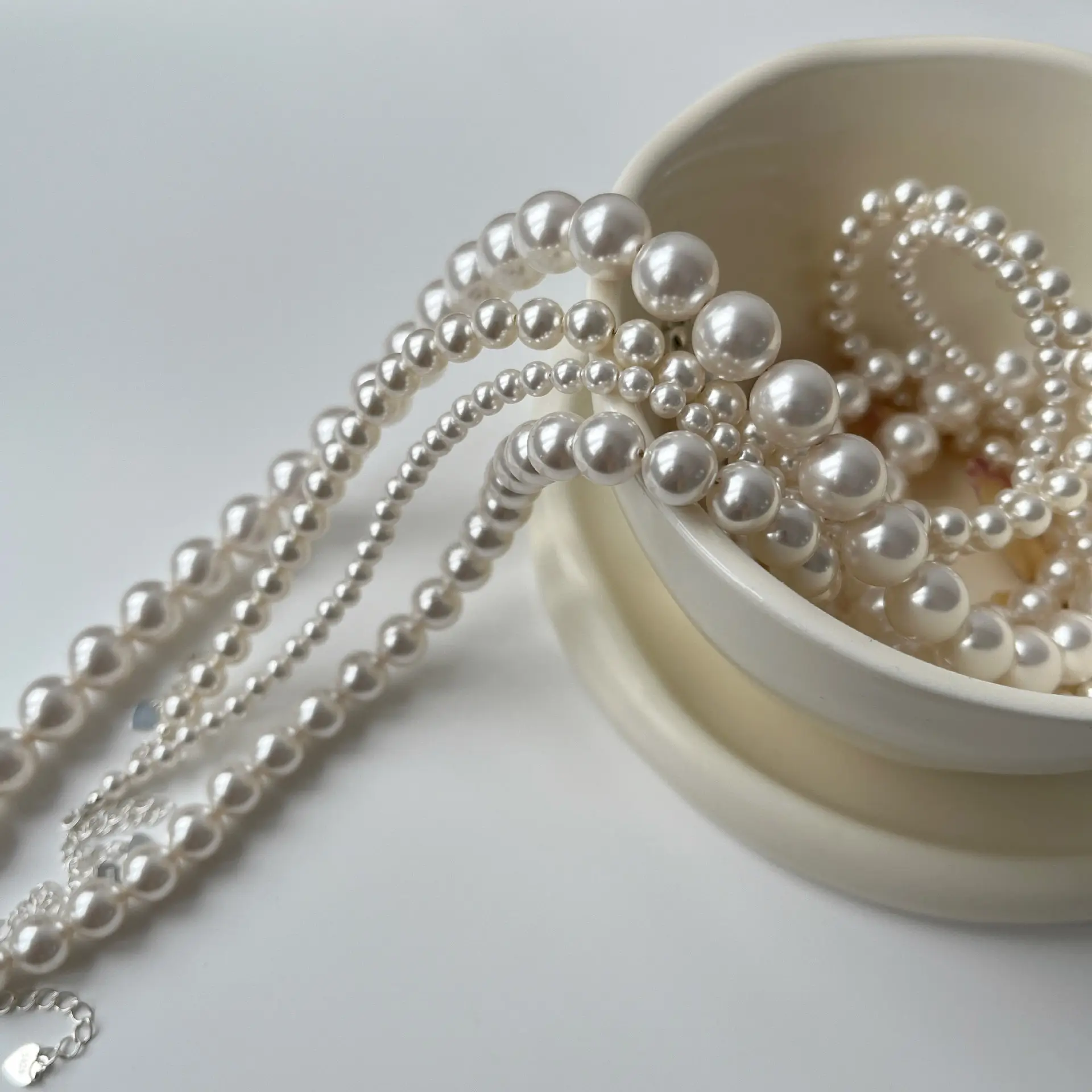 VANA Großhandel feiner Multi-Stil 4mm-10mm Kristallperle 925 Sterling-Silber Damen Perlenketten Brautkette Halsketten Schmuck