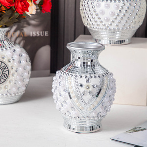 <span class=keywords><strong>Vase</strong></span> en céramique argenté de luxe avec diamants écrasés, <span class=keywords><strong>grand</strong></span> miroir, arrangement en mosaïque séchée, <span class=keywords><strong>vase</strong></span> à fleurs pour la décoration de la maison et du mariage - Product Image 4