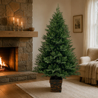 Sapin de Noël Artificiel 1,8m 1,95m 2,1m en PE et PVC, Aiguilles Mixtes Vertes, avec Bac en Bois, Vente en Gros, Décoration Intérieure