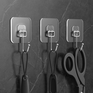 Adhesive Hooks Rectangle Transparent Heavy Duty Wall Mounted Punch Free <b>Kitchen</b> <b>Storage</b> Hook - Product Image 1