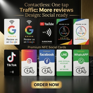 Carte NFC personnalisée pour avis Google/Instagram/<span class=keywords><strong>YouTube</strong></span>/TikTok/Facebook – Carte PVC pour avis – Vente en gros OEM ODM – Faible MOQ – Prête à être expédiée - Product Image 1