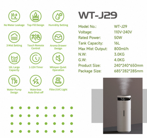 WANTU 16L Ultraschall be feuchter mit <span class=keywords><strong>Mist</strong></span> & Steam Smart Purifier für Haushalt und Hotel Verwenden Sie Kunststoff material Große Raumabdeckung - Product Image 4