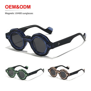 Высококачественные солнцезащитные очки с индивидуальным логотипом, круглые, с толстой оправой, дизайнерские, ретро, 2026, UV400, магнитные, для женщин и мужчин - Product Image 1