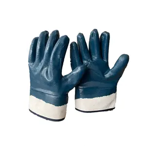 Gants en Nitrile, vente en gros, manchette de sécurité entièrement revêtue de Nitrile bleu, gants trempés en coton, gants trempés en Nitrile bleu