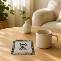 Sous-verre tapisserie tissée à franges carrées, motif adorable chiot, en coton et polyester, résistant à la chaleur, pour table décorative