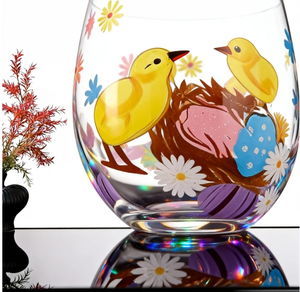 Bicchieri da <span class=keywords><strong>Vino</strong></span> in Vetro Soffiato a Mano con Design Moderno, Decorati a Mano con Coniglietti Pasquali, Calici Personalizzati - Product Image 2