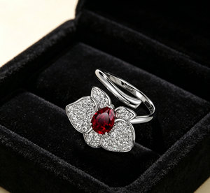 925 <b>Silver</b> Cultivated Ruby <b>Ring</b> Shines, <b>Adjustable</b>,Flower-Shaped,Perfect Gift for Girls for Engagement and Proposal Occasions L - Product Image 5