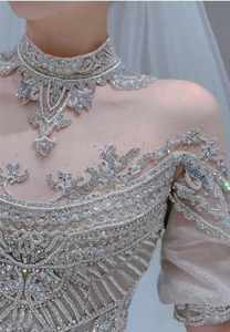 Robes de mariée de style cour de luxe, perles, cristaux, paillettes, robe de mariée à bretelles, longue traîne, robe de mariée pour femmes <span class=keywords><strong>2022</strong></span> - Product Image 5
