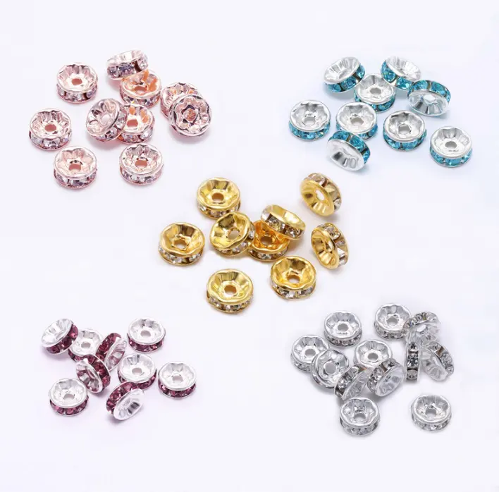 Wholesale Silver Gold Color Rhinestone Rondelles Crystal Loose Spacer Beads For DIY Jewelry Making Accessories
