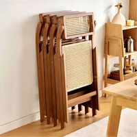 Chaise de salle à manger pliante en rotin massif de style minimaliste avec dossier et pieds en bambou, design moderne, utilisation intérieure/extérieure pour l'ameublement de la maison