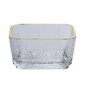 Ensemble de bols carrés en verre martelé avec bord doré pour dessert, salade de fruits, petit-déjeuner, usage domestique - Product Image 5