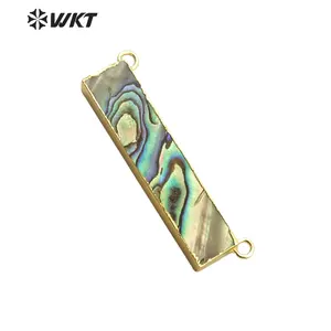 WT-P1261 WKT wholesale natural new fashion rectangle abalone double loops 24k real gold plated abalone shell bar pendant