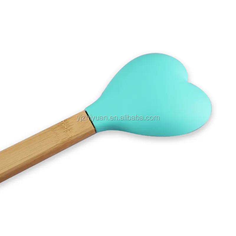 Heart shape colored bamboo handle silicone spatula for baking and kitchen