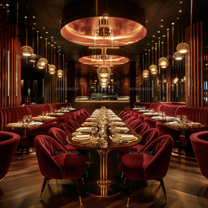 Ensemble de meubles de restaurant de luxe moderne, chaises rectangulaires incurvées en marbre et velours, banquettes, canapé, mobilier commercial, hôtel, café - Product Image 2