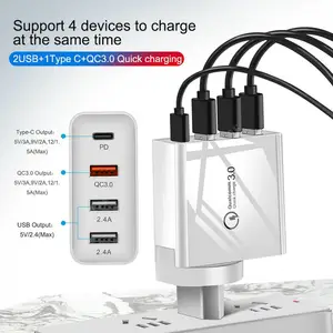 Groothandel apple travel adapter uk-Pd Wall Charger 4 Port Usb QC3.0 Power Charger Adapter 48W Eu/Uk/Us Standaard Reislader power Plug Adapter Voor Apple